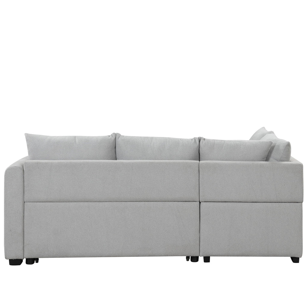 L-Shaped Sleeper Sectional with Pull-Out Bed and Storage Ottoman - Gray or Beige