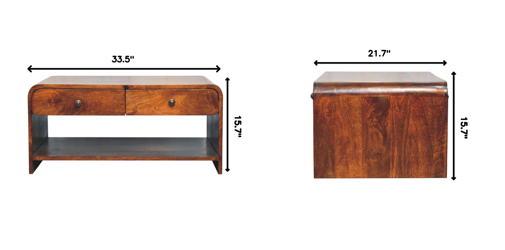 Solid Wood Aspen Slim Coffee Table with 4 Drawers - Chestnut Finish