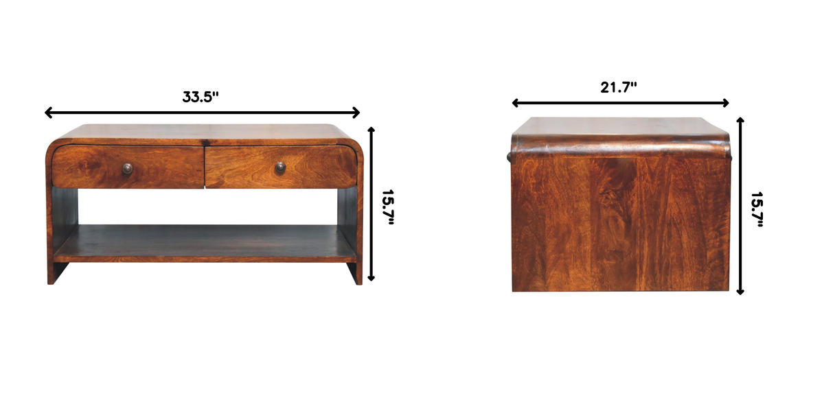 Solid Wood Aspen Slim Coffee Table with 4 Drawers - Chestnut Finish