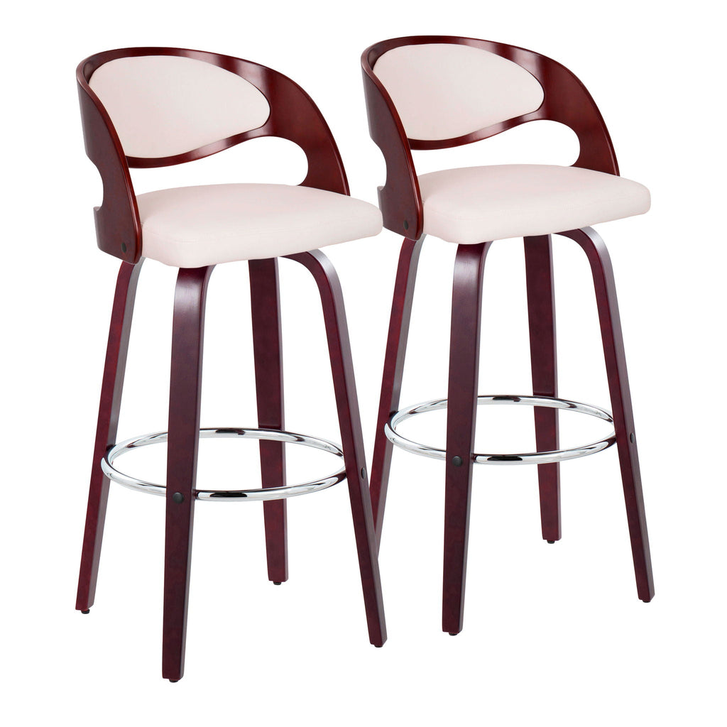 Mid-Century Modern Barstool Set with Swivel Footrest - White or Dark Gray