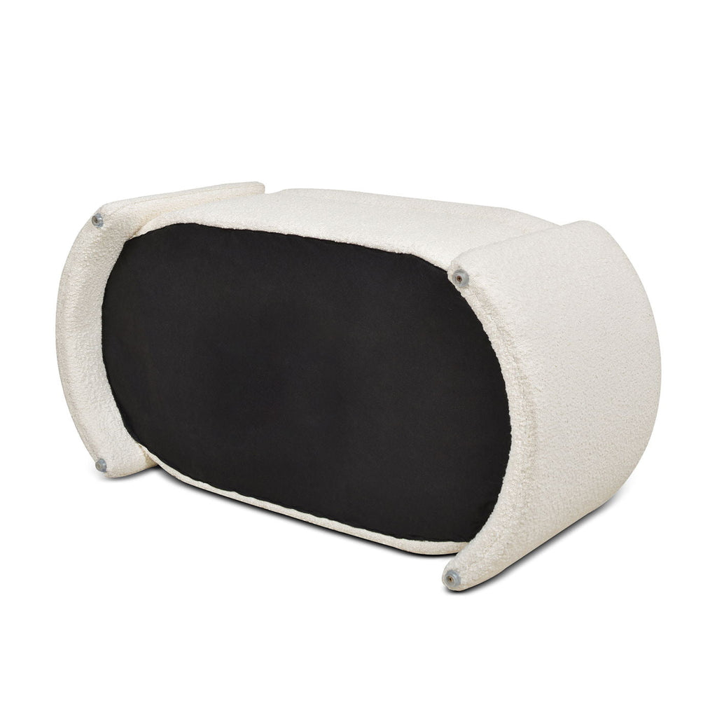 Ivory White Oval Storage Bench with Three-Compartment Interior - Upholstered