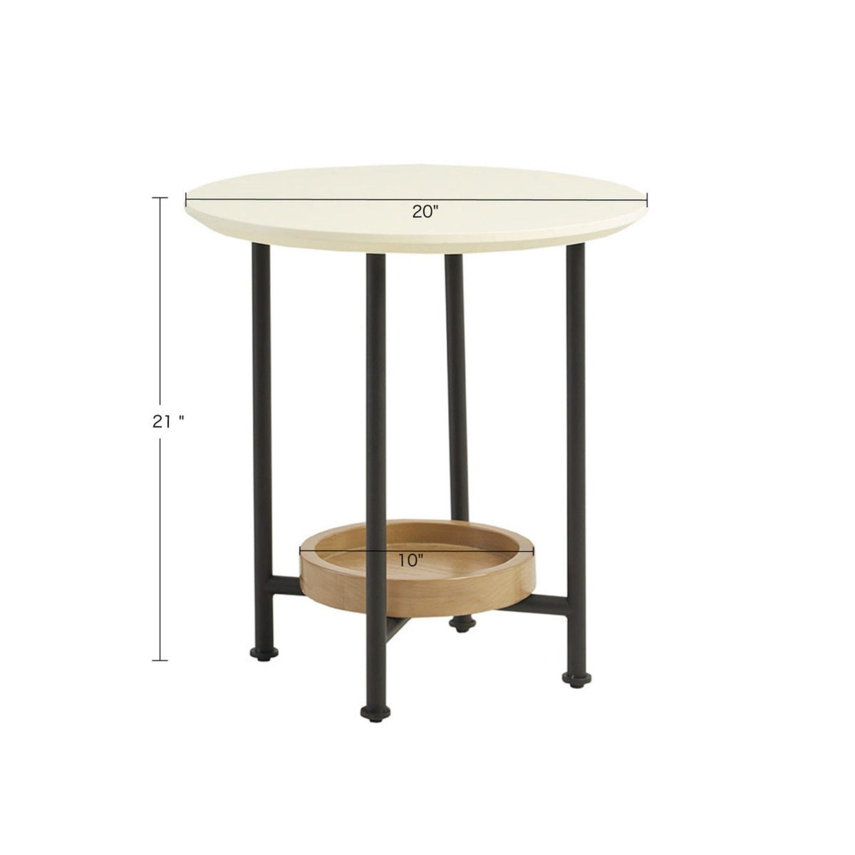 Oval End Table with Lower Shelf - White / Natural