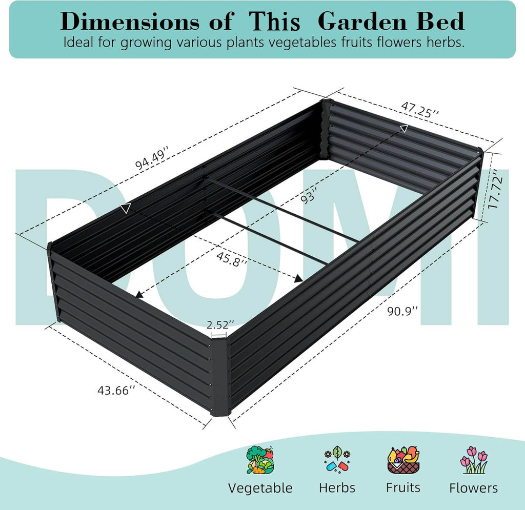 8×4×1.5 ft Galvanized Raised Garden Bed with Support Rods - Dark Gray