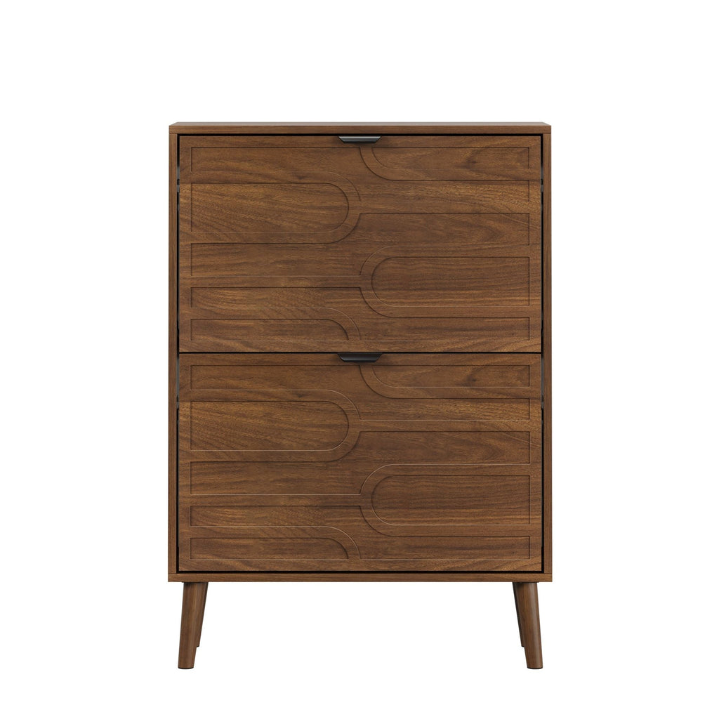 Dark Brown Shoe Cabinet with 2 Flip Drawers - Particle Board
