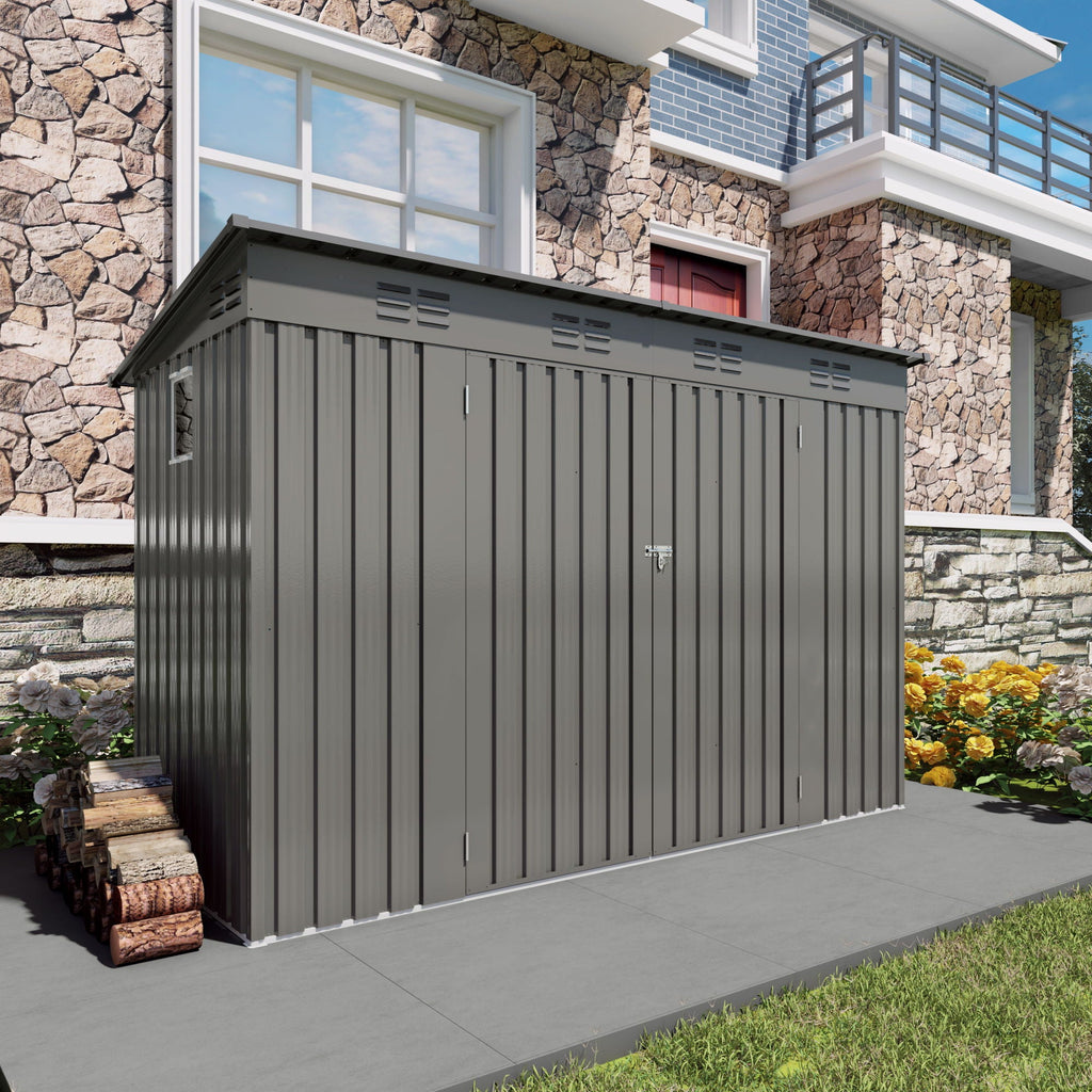 Outdoor Storage Shed, Tool House With Sloping Roof - Gray
