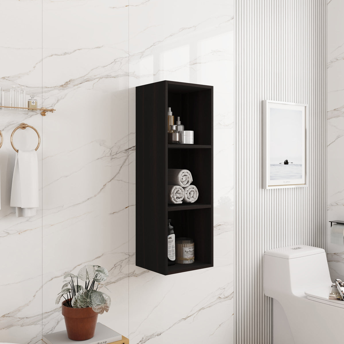 12 Inch Wall Mounted Storage Shelves with Plywood Construction - Dark Oak