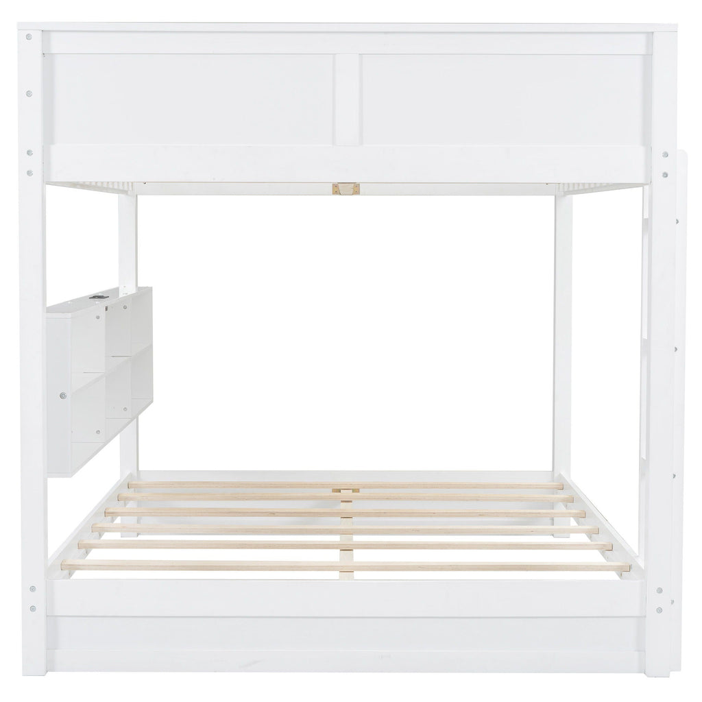 Queen Bunk Bed with Storage Cabinets and USB Ports - Dark Brown or White