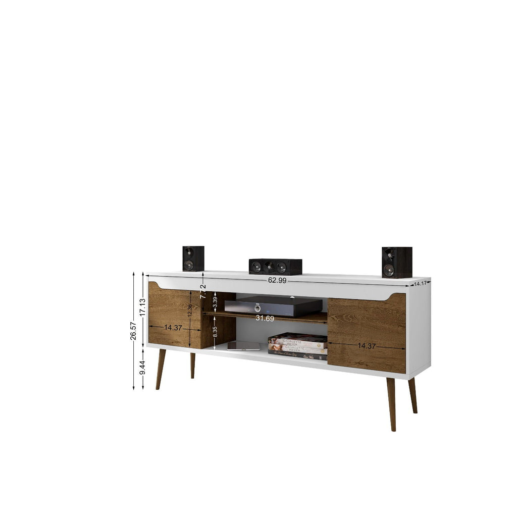 Mid-Century Modern TV Stand with Solid Wood Splayed Legs - White or Black