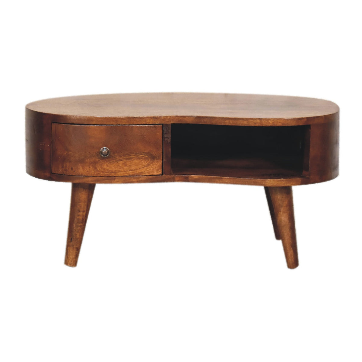 Solid Wood Mini Chestnut Wave Coffee Table with Drawer - Chestnut Finish