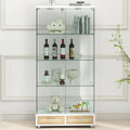 Glass Display Cabinet with LED Lights and Large Drawers - Natural / White