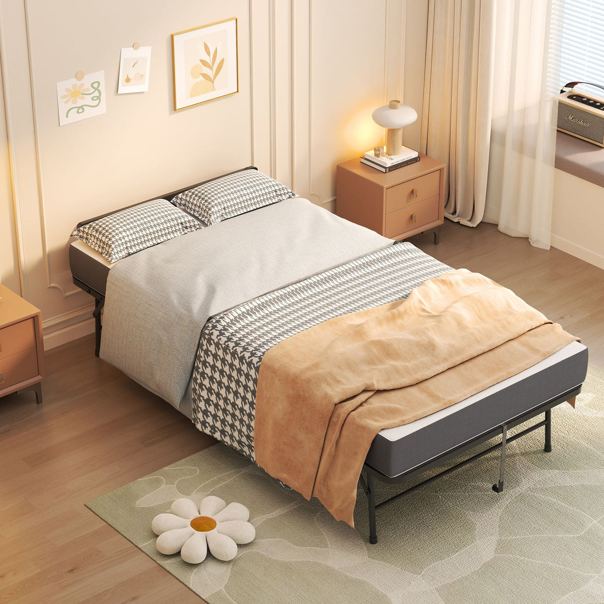 Twin Folding Bed with Adjustable Headboard – Memory Foam, Heavy-Duty Frame, Black