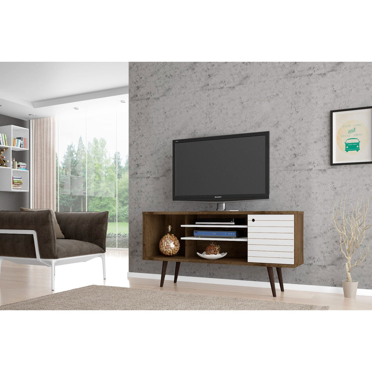 Free Standing Design TV Stand with Storage - Yellow, Light Blue, White