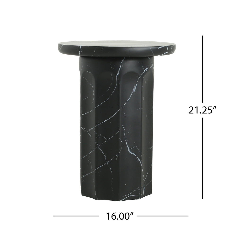 Outdoor Lightweight Concrete Side Table with Marble Effect - Black