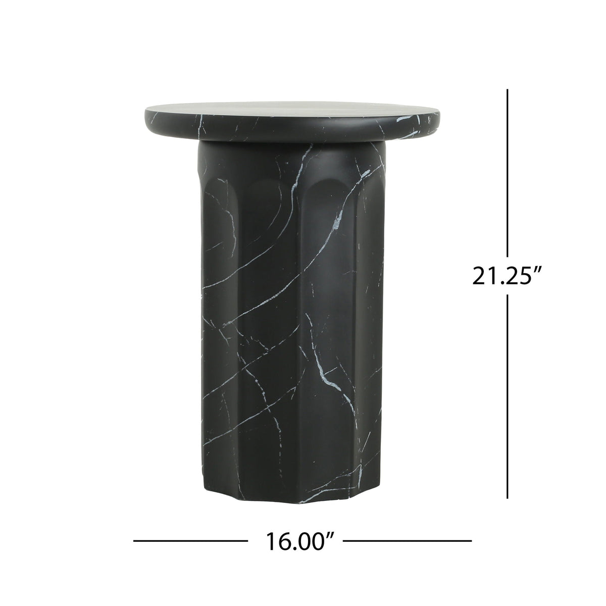 Outdoor Lightweight Concrete Side Table with Marble Effect - Black