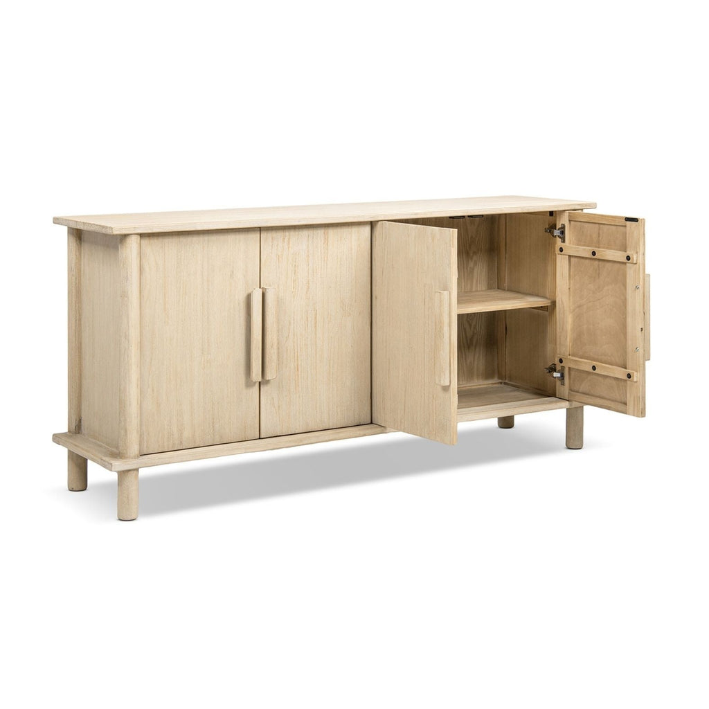 Natural Reclaimed Wood 4 Door Sideboard with Streamlined Storage - Natural