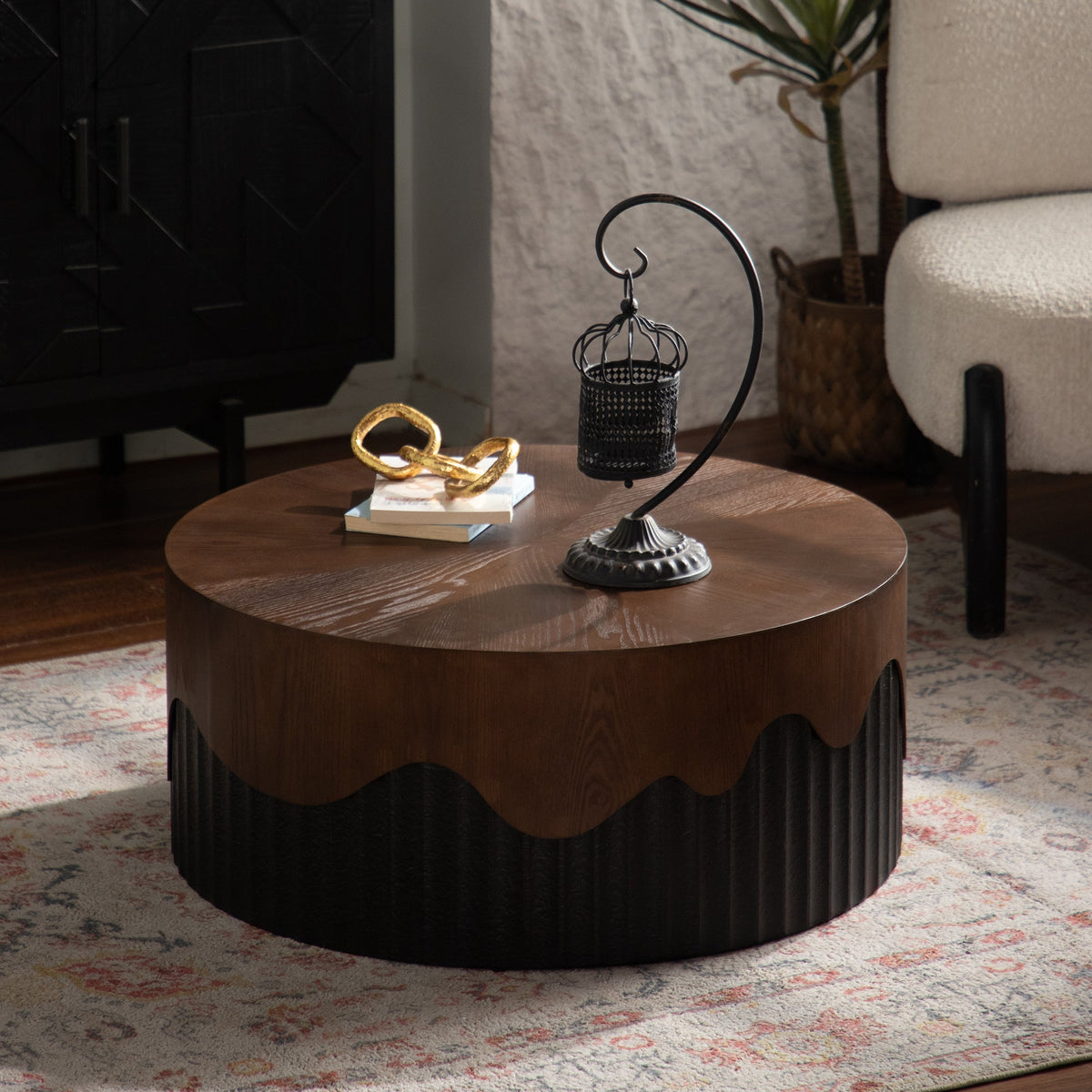 Handcrafted Round Coffee Table with Sturdy Design - Walnut