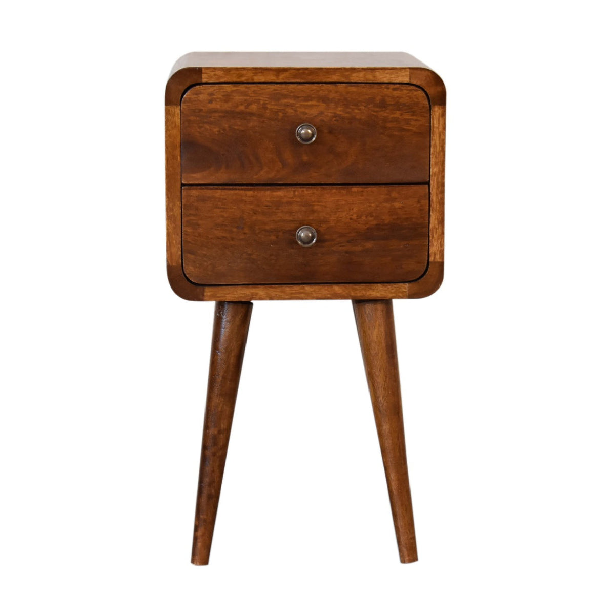 Soli Wood Mini Curved Nightstand with 2 Drawers - Chestnut