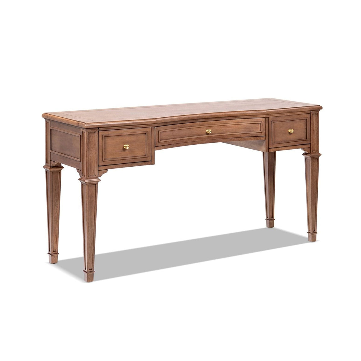 Brown Executive Desk with 3 Drawers - Satin-Gold Hardware
