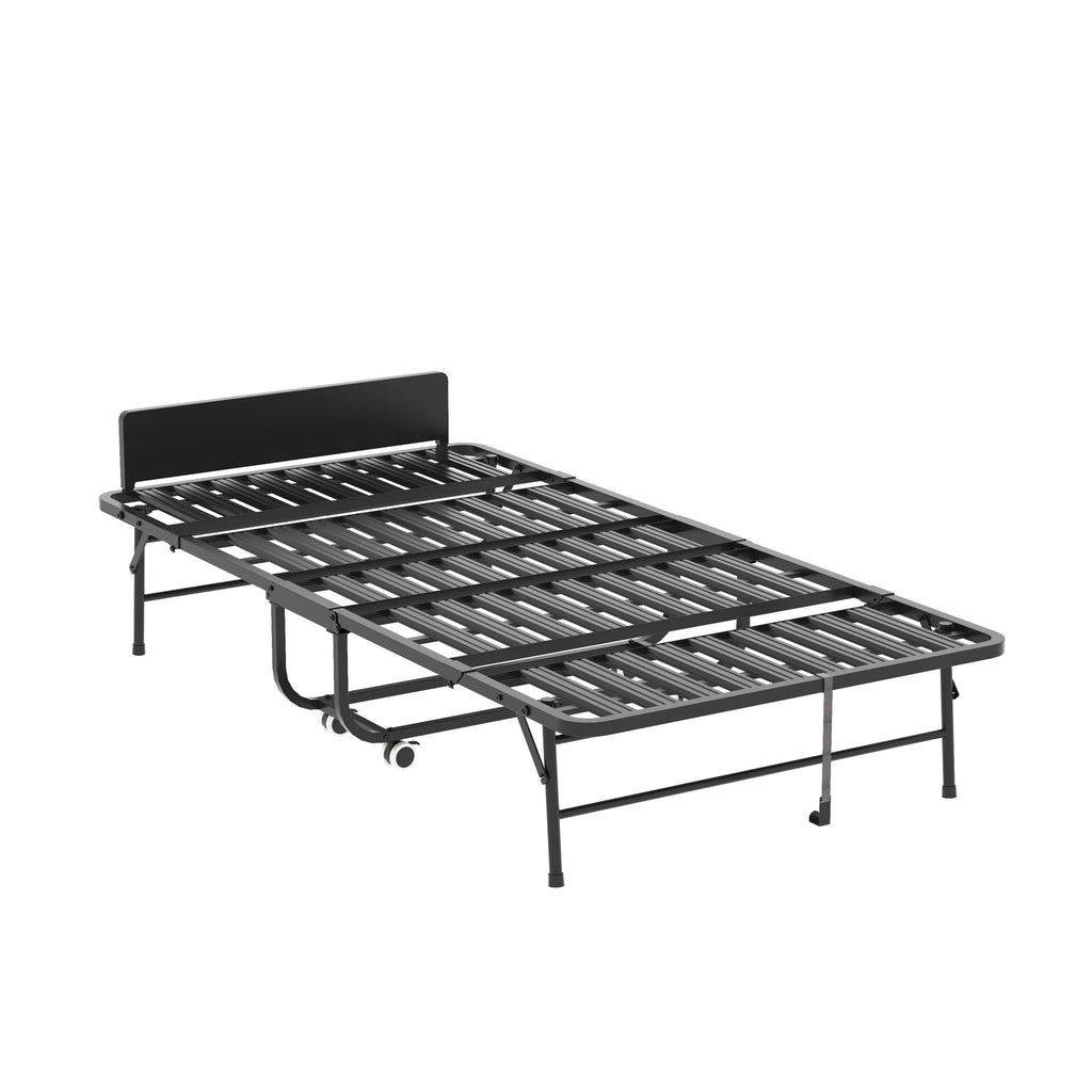 Twin Folding Bed with Adjustable Headboard – Memory Foam, Heavy-Duty Frame, Black