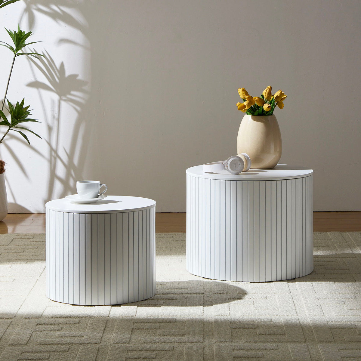 Handcrafted Nested Table Set, 2 Pieces - Black, White, or Dark Brown