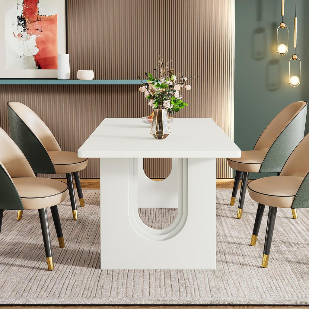 Rectangular Dining Table with Pedestal Base - Black or White