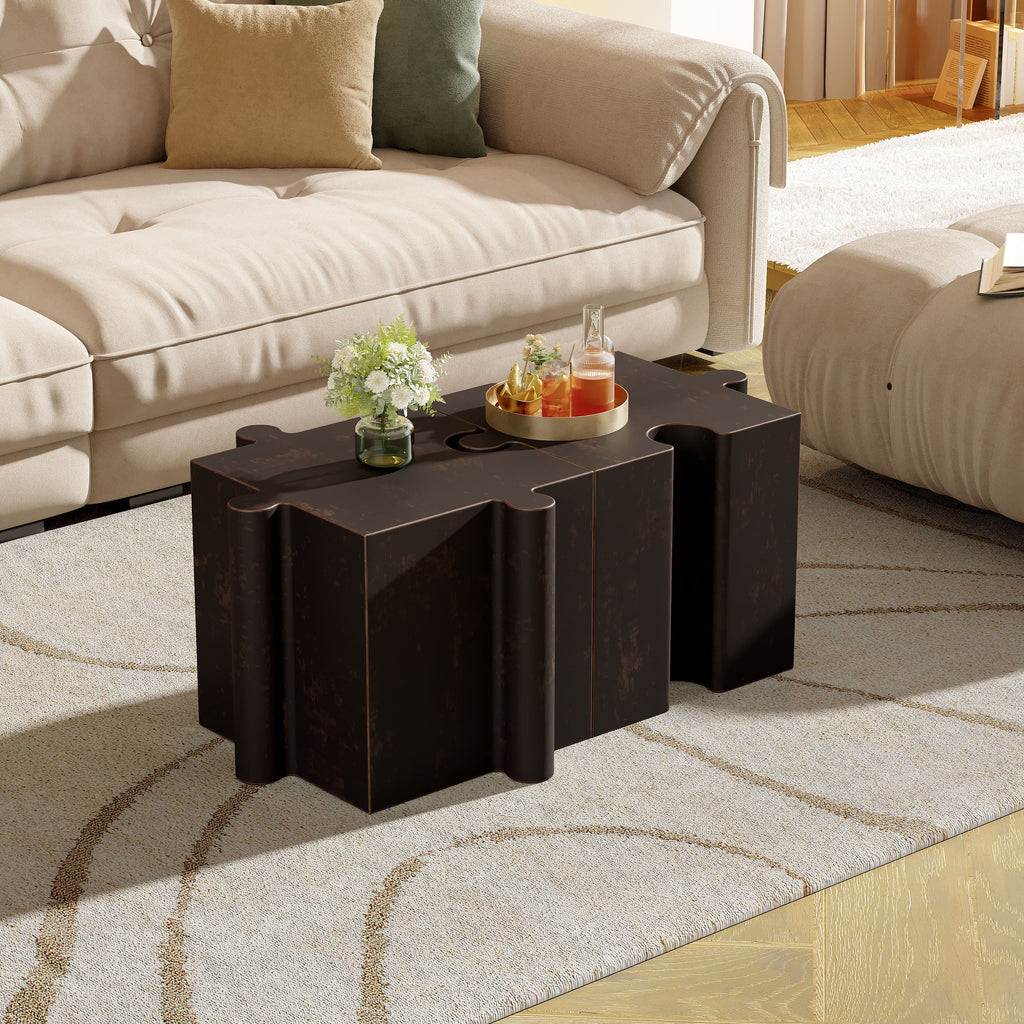 Artistic Puzzle Outdoor Table Set with Modular Design - Antique