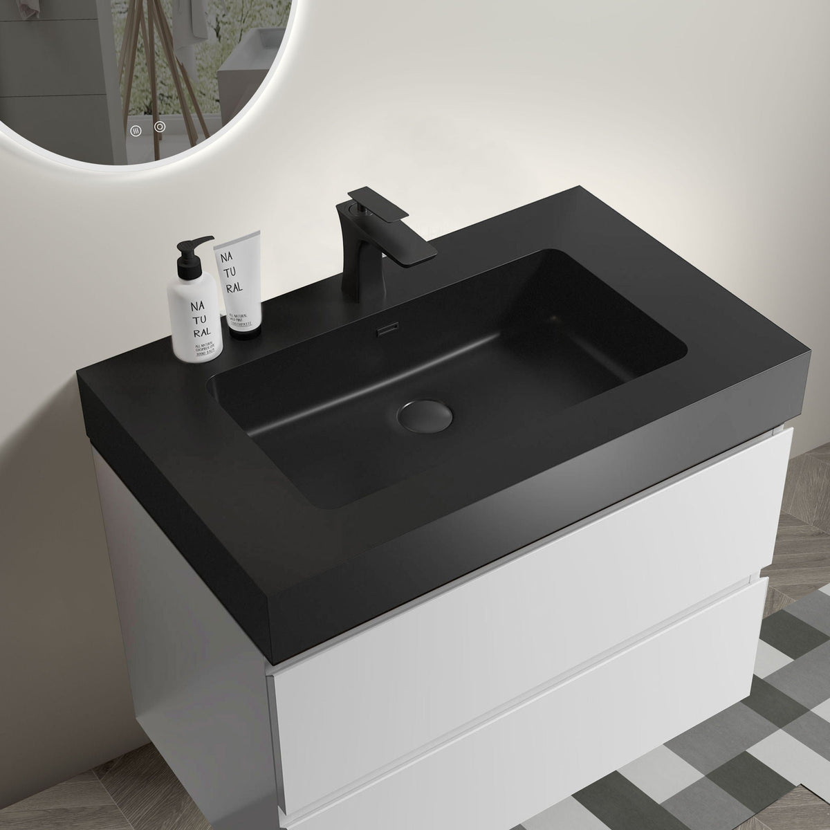 Modern Floating Bathroom Vanity with Large Storage - White or Black