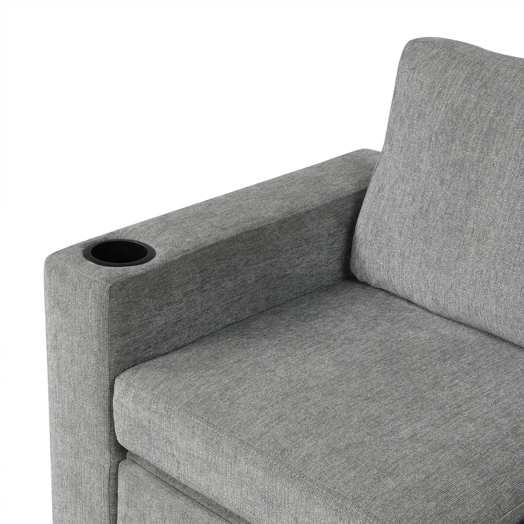 Single Pull Out Sofa Bed with USB Ports and Cup Holders - Dark Gray or Beige