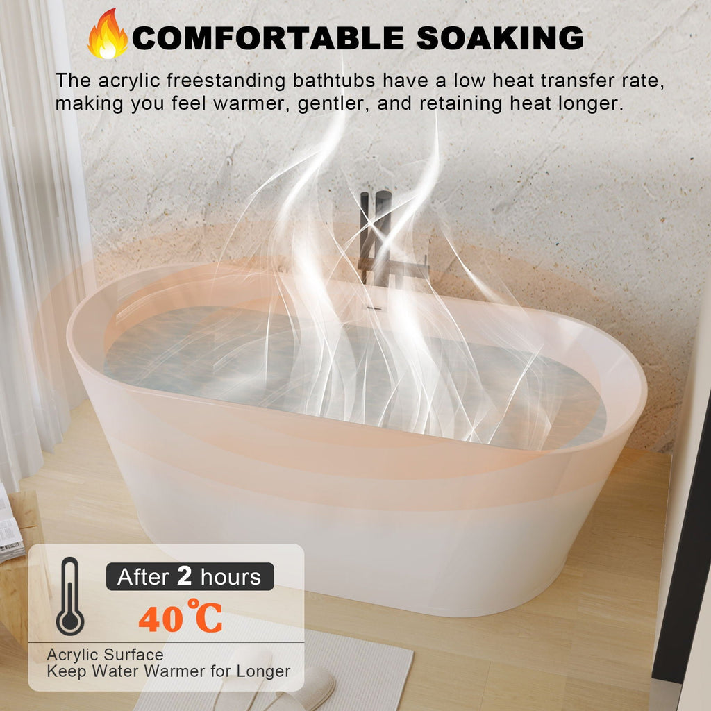 Glossy Freestanding Bathtub with Toe Tap Drain - Multiple Sizes, White or Black