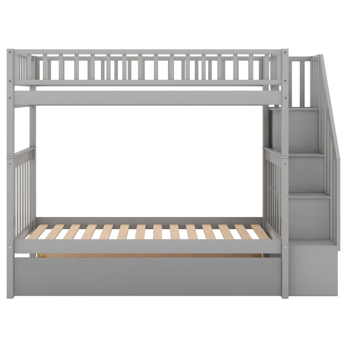 Bunk Bed with Staircase and Storage Options - Dark Gray or White