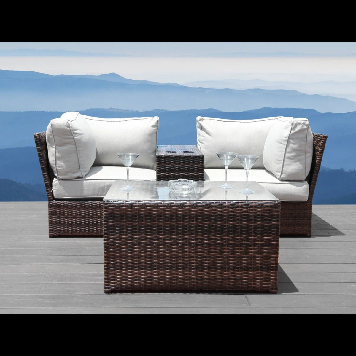 Modern Patio Rattan Sectional Set with Cushions - Multiple Colors