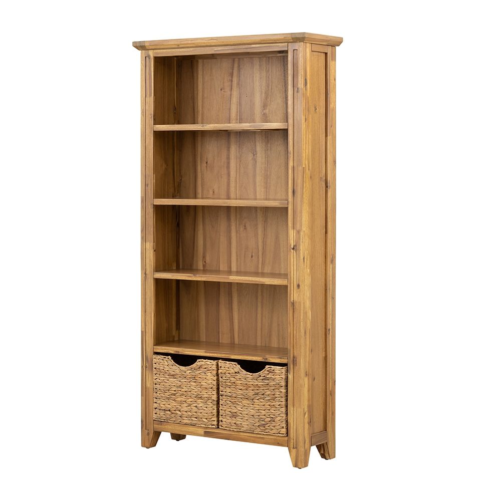 Natural Wood Standard Bookcase with Sturdy Solid Acacia Construction - Brown