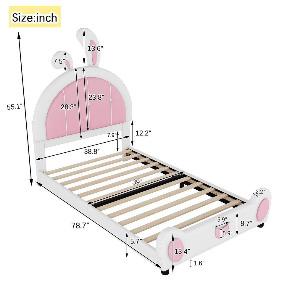 Upholstered Platform Bed with Rabbit Shaped Headboard - Twin, White