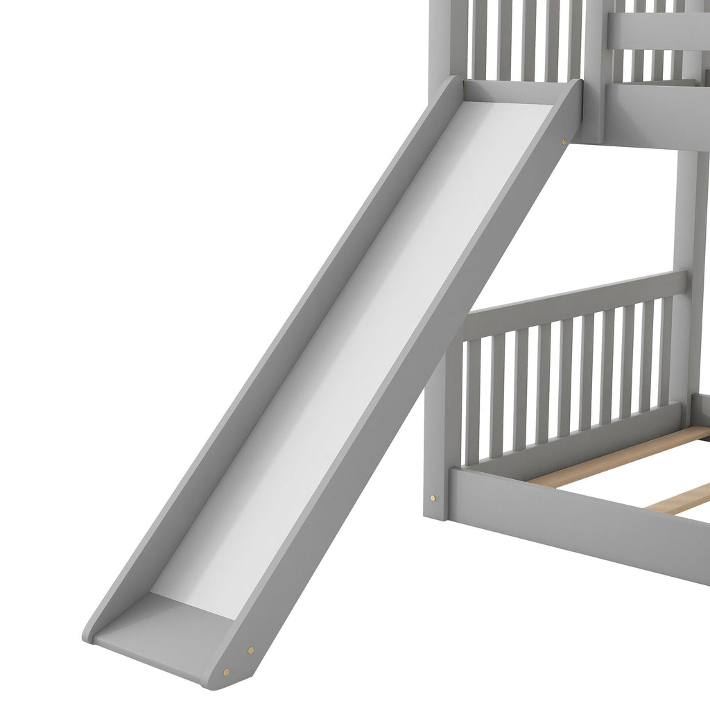 Bunk Bed with Convertible Slide and Ladder - White or Dark Gray