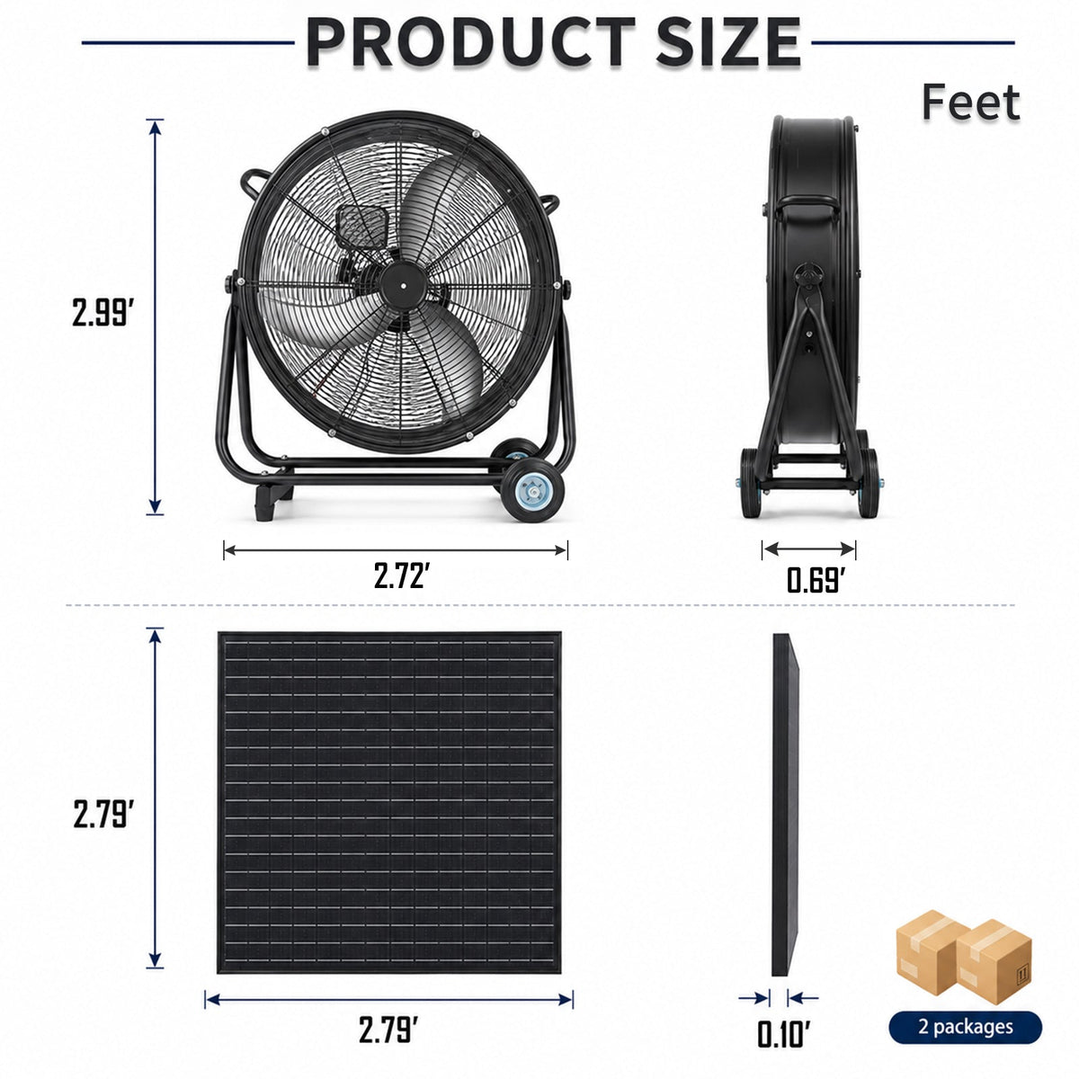 30" Wheeled Solar Fan with Adjustable Solar Panel and Remote Control - Black