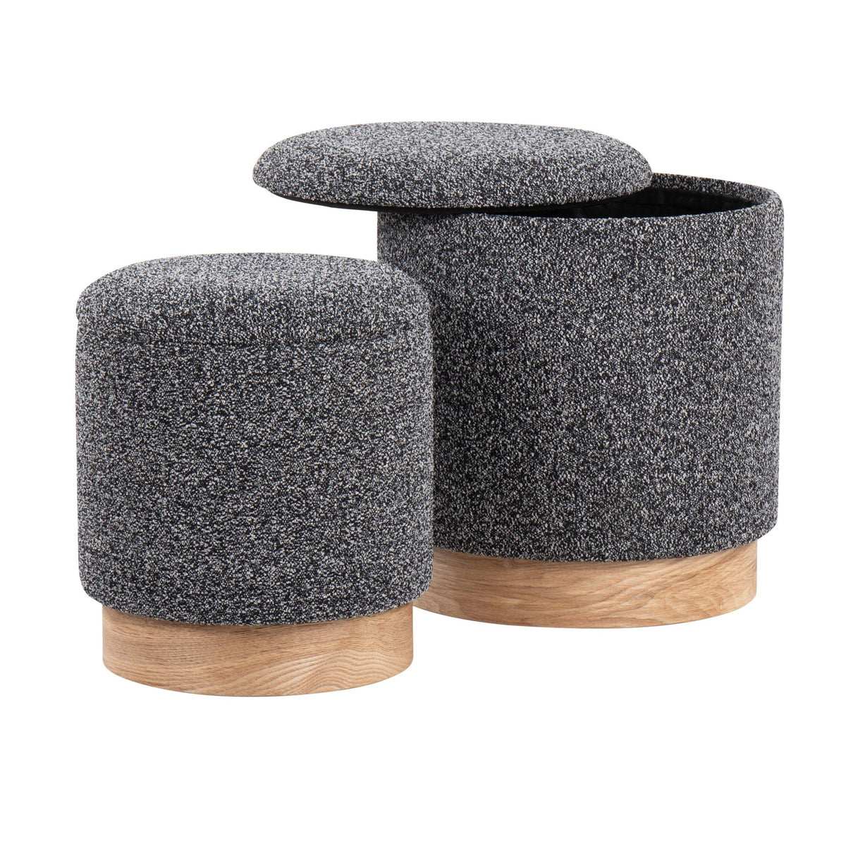 Contemporary Nesting Ottoman Set with Cushioned Top - Beige or Black