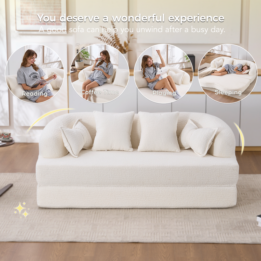2-in-1 Foldable Sofa Bed with 4 Pillows - Chenille Loveseat