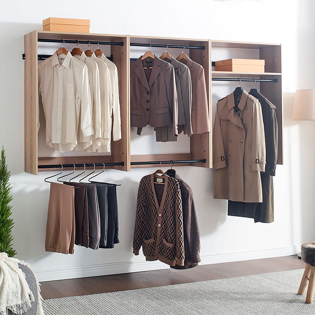 Wall Mounted Wood Closet System with Modular Units – White or Light Brown
