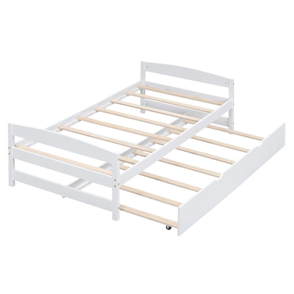Twin Size Platform Bed with Trundle - Solid Wood Frame - Dark Gray or White
