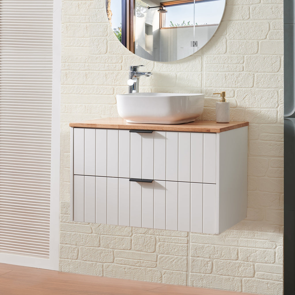 32-Inch Double Drawer Wall-Mounted Bathroom Vanity with Solid Wood Construction