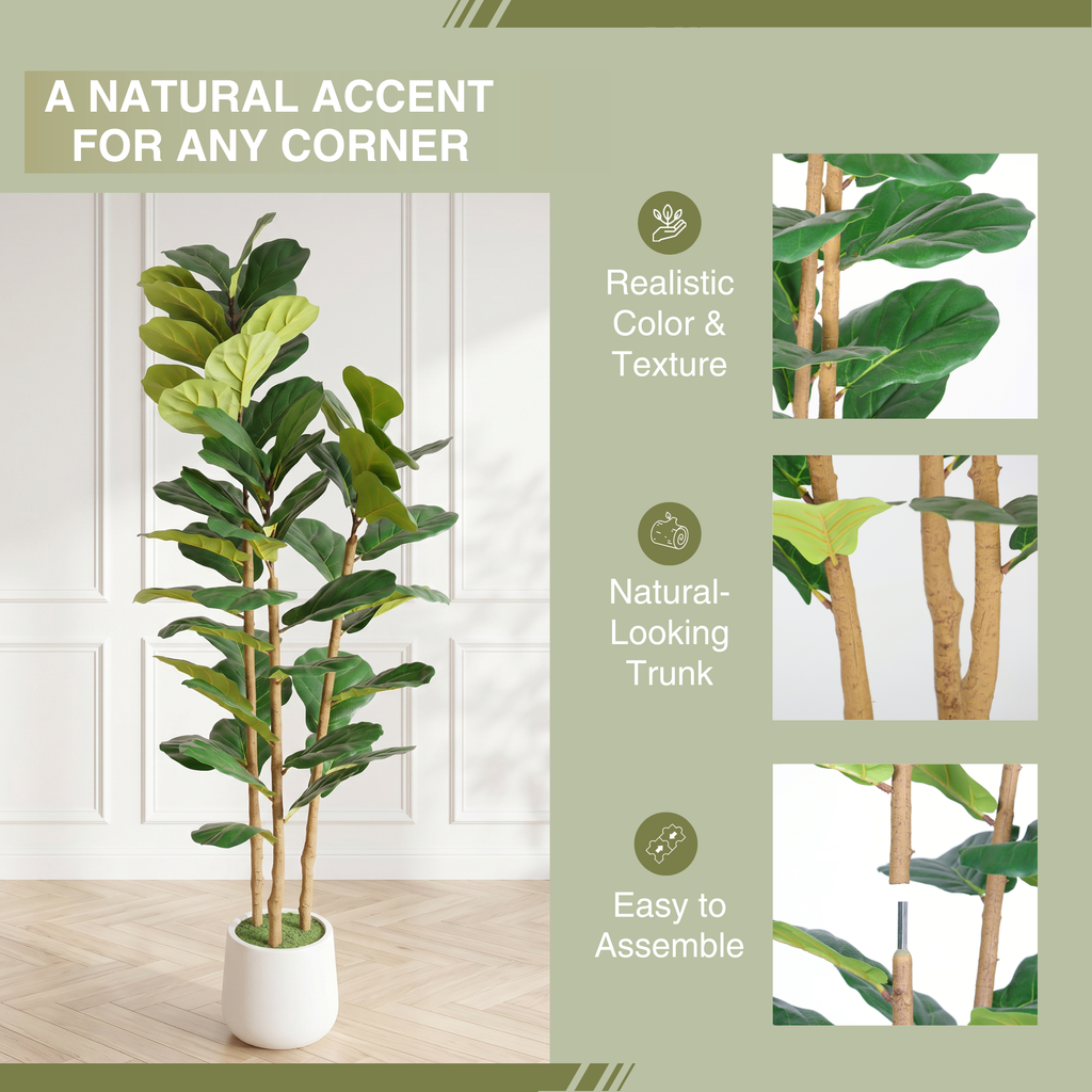 5.2FT Artificial Fiddle Leaf Fig Tree with Decorative Pot – Green Leaves