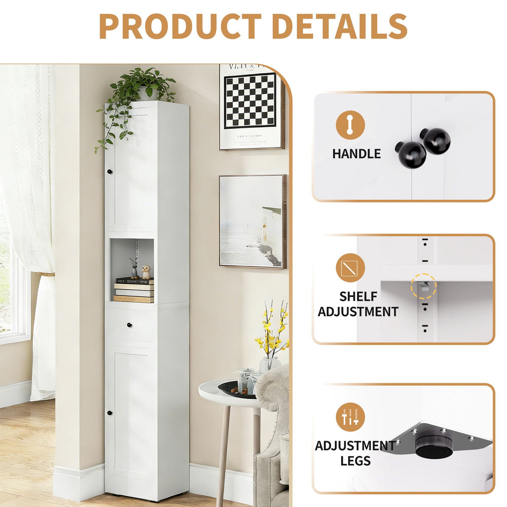 Tall Bathroom Storage Cabinet with Adjustable Shelves - White Steel