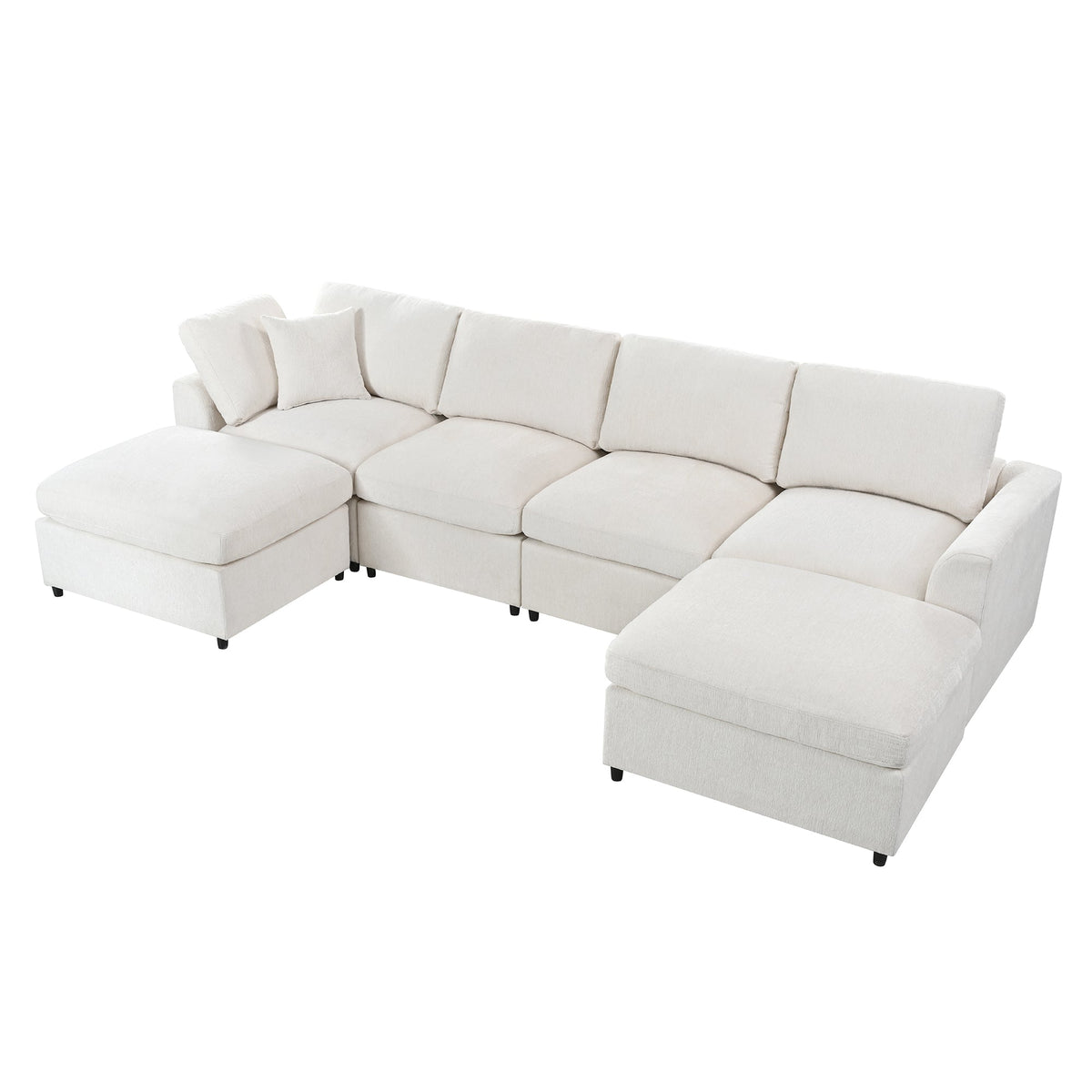 130.3" Chenille Modular Sectional Sofa with Removable Cushions - 6-Seater