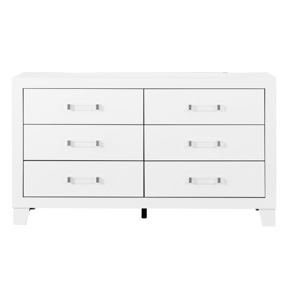 White Dresser with Acrylic Hardware - 6 Drawers