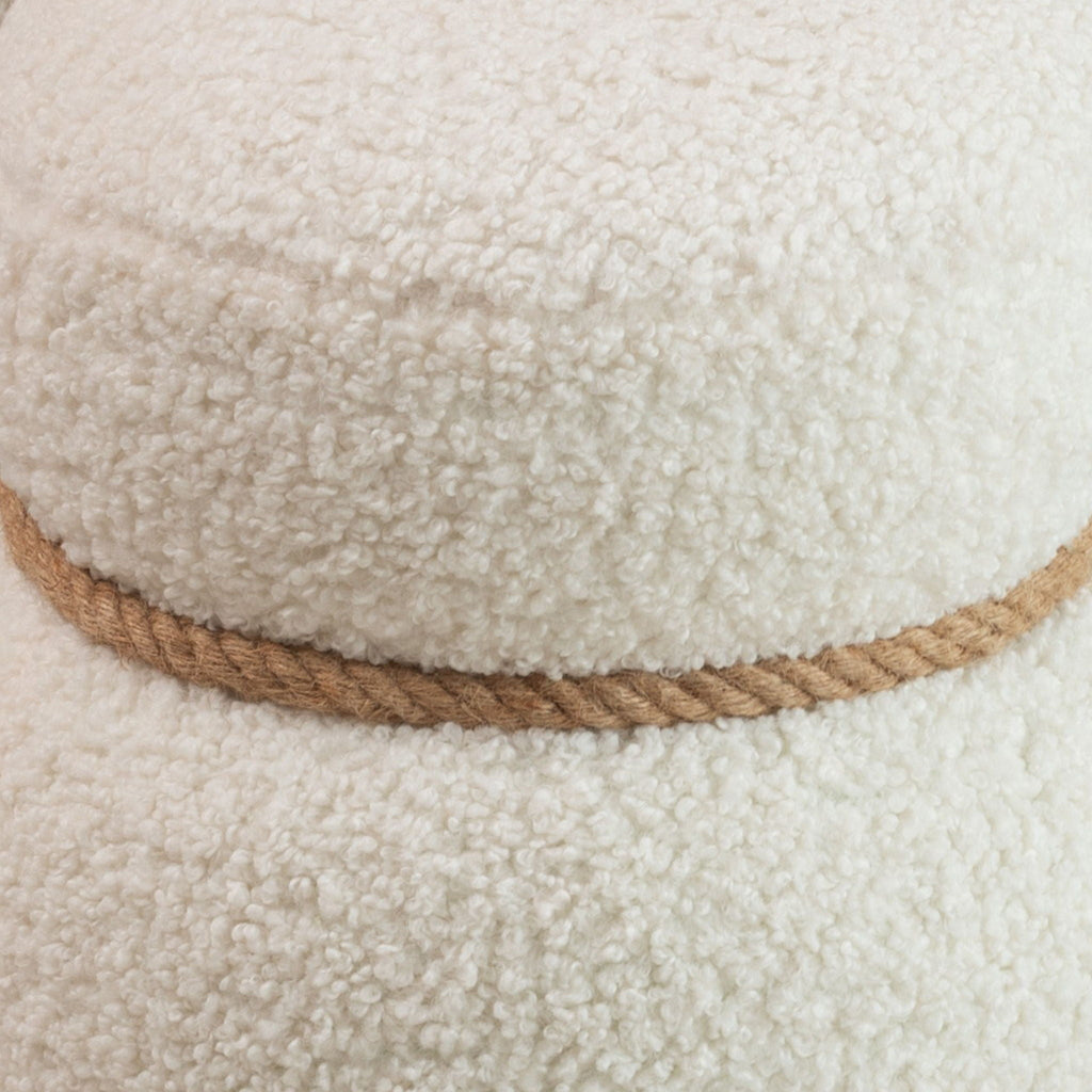 Snowman Stool Ottoman with Lamb Wool Cushion and Solid Wood Frame - White, Light Brown, Dark Green