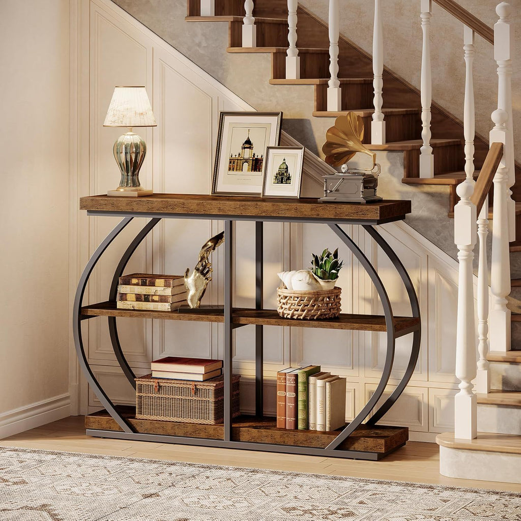 Console Table with Arched Frame, 3 Tiers – Brown / Black