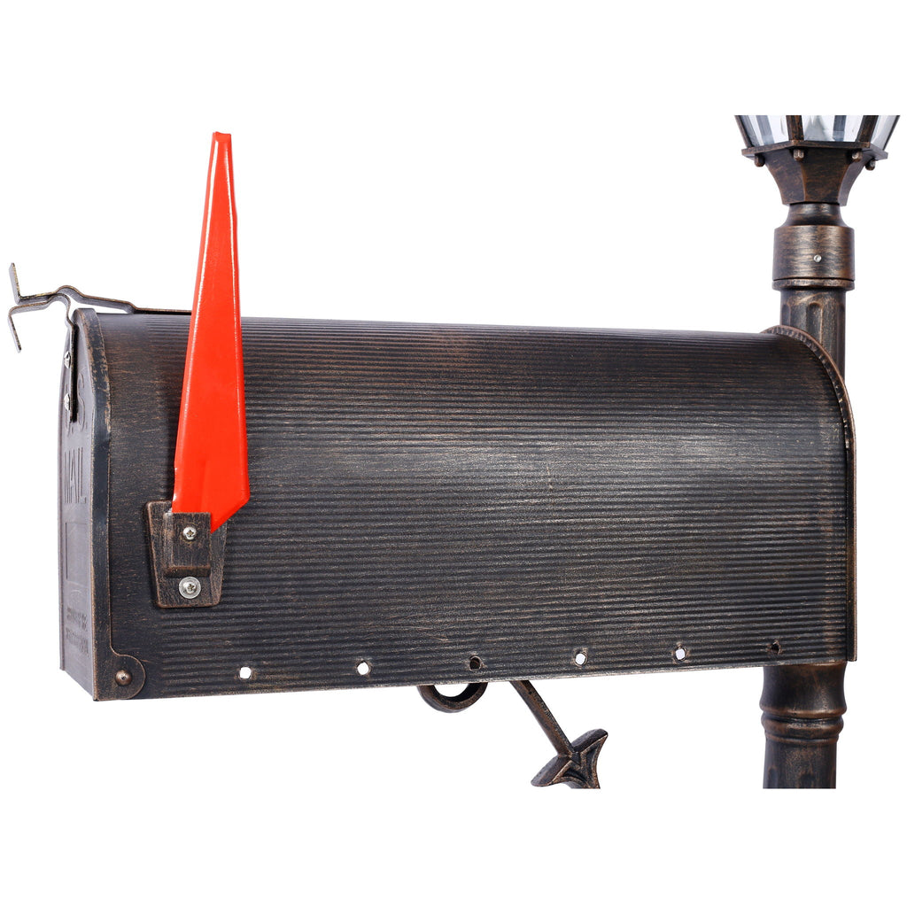 Heavy Duty Cast Aluminum Mailbox with Solar Light - Brown