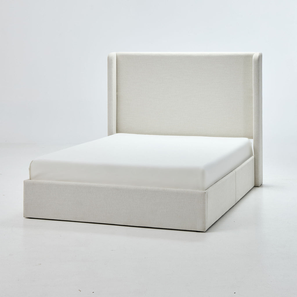 Minimalist Upholstered Wingback Bed Frame with High Headboard - Beige