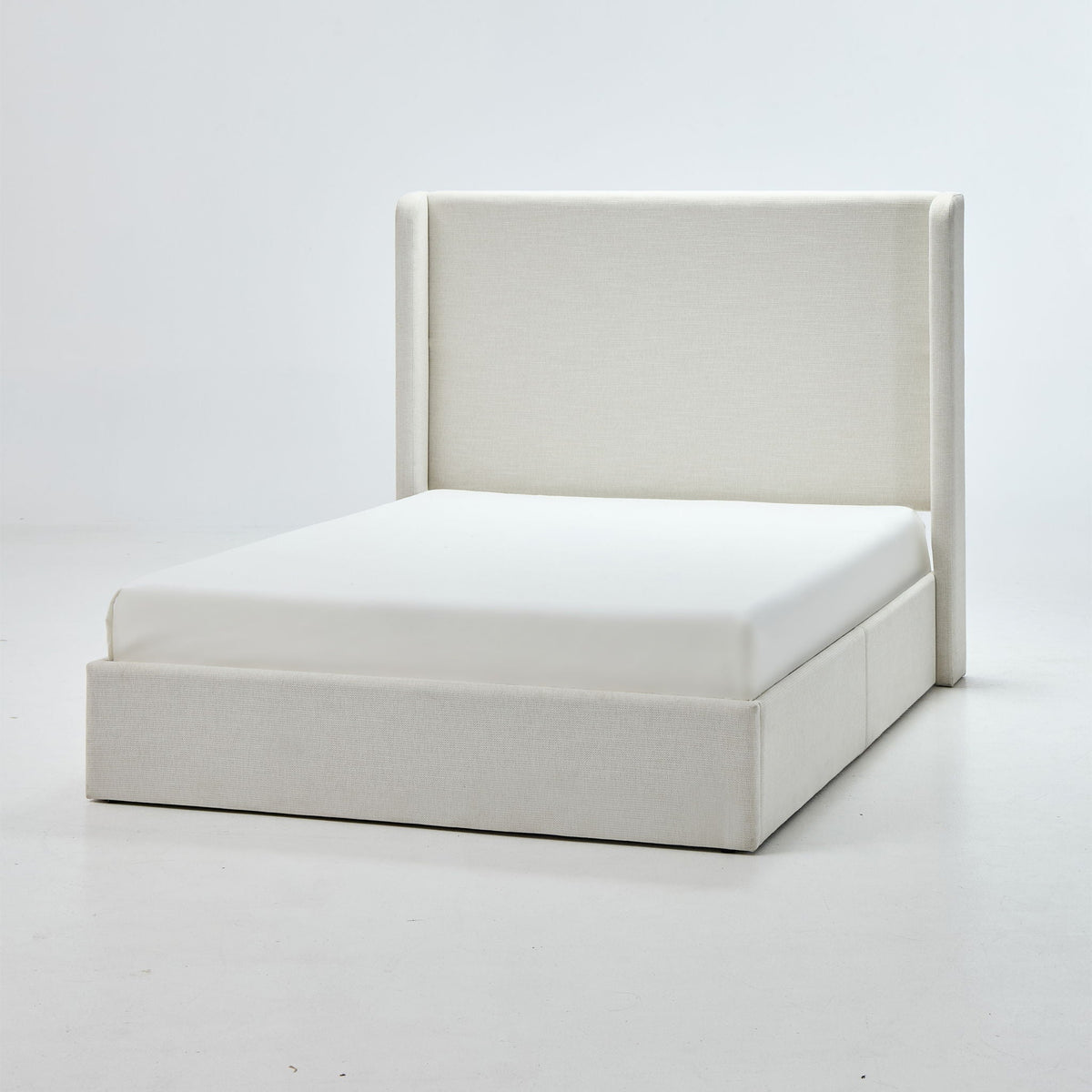 Minimalist Upholstered Wingback Bed Frame with High Headboard - Beige
