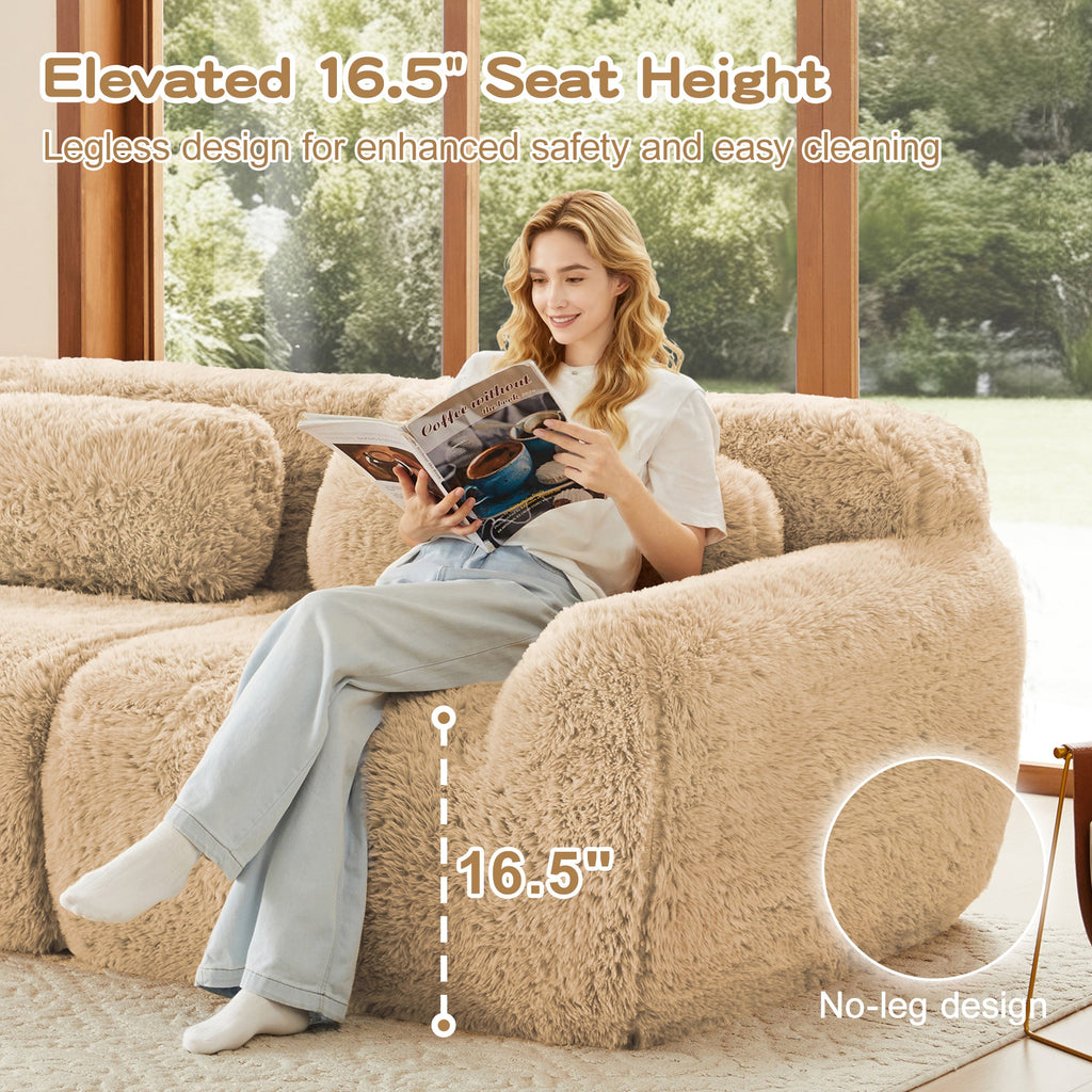 114'' Soft And Fluffy Modular Sectional Sofa with Plush Fabric - Neutral
